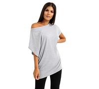 Janisramone Femmes Dames Nouveau Plaine De Le Épaule Batwing Manche Bardot Baggy Surdimensionné T-Shirt Tee Top