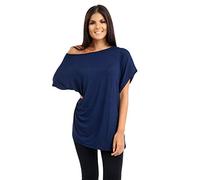 Janisramone Femmes Dames Nouveau Plaine De Le Épaule Batwing Manche Bardot Baggy Surdimensionné T-Shirt Tee Top