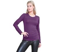 Janisramone Femmes Dames Nouveau Rond Cou Longue Manches Plaine Décontractée Stretchy Tee De Base Mince Fit T-Shirt Haut