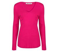 Janisramone Femmes Dames V Cou Longue Manche T-Shirt Stretchy Plaine Jersey Slim Fit Désinvolte Basique Tee Haut