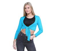Janisramone Femmes Nouveau Plaine Boléro De Face Cravate Shrug Dames Tondu Longue Manches Stretch Cardigan Haut