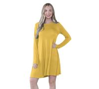janisramone Flirty Wardrobe Robe évasée à manches longues et col rond pour femme - Jaune - Small