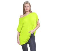 Janisramone Haut à manches courtes chauve-souris et épaules dénudées pour femme, style bardot baggy pour tenue décontractée et de fête, [Multiple], jaune fluo, 36-38