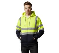Janisramone® Homme Veste Haute Visibilité, Patch de Contraste Pull Over Sweat Polaire Homme, Sweat Homme Capuche Zippé Veste de Travail Homme Chantier