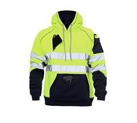 Janisramone® Homme Veste Haute Visibilité, Patch de Contraste Pull Over Sweat Polaire Homme, Sweat Homme Capuche Zippé Veste de Travail Homme Chantier