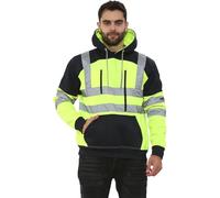 Janisramone® Homme Veste Haute Visibilité, Patch de Contraste Pull Over Sweat Polaire Homme, Sweat Homme Capuche Zippé Veste de Travail Homme Chantier