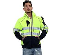 Janisramone® Homme Veste Haute Visibilité, Patch de Contraste Pull Over Sweat Polaire Homme, Sweat Homme Capuche Zippé Veste de Travail Homme Chantier