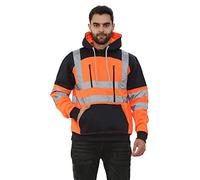 Janisramone® Homme Veste Haute Visibilité, Patch de Contraste Pull Over Sweat Polaire Homme, Sweat Homme Capuche Zippé Veste de Travail Homme Chantier