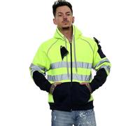 Janisramone® Homme Veste Haute Visibilité, Patch de Contraste Pull Over Sweat Polaire Homme, Sweat Homme Capuche Zippé Veste de Travail Homme Chantier