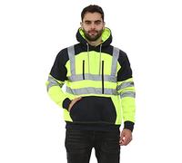 Janisramone® Homme Veste Haute Visibilité, Patch de Contraste Pull Over Sweat Polaire Homme, Sweat Homme Capuche Zippé Veste de Travail Homme Chantier