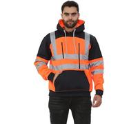 Janisramone® Homme Veste Haute Visibilité, Patch de Contraste Pull Over Sweat Polaire Homme, Sweat Homme Capuche Zippé Veste de Travail Homme Chantier