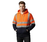 Janisramone® Homme Veste Haute Visibilité, Patch de Contraste Pull Over Sweat Polaire Homme, Sweat Homme Capuche Zippé Veste de Travail Homme Chantier
