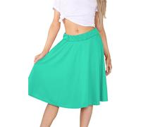 janisramone Jupe patineuse évasée en jersey pour femme Longueur genou Taille élastique - Vert - XX-Large