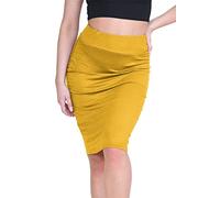 janisramone Jupes midi unies pour femmes, style décontracté, doux, moulant, élastique, taille haute, jupe crayon extensible, parfaite pour le bureau ou les fêtes, taille 39-44, moutarde, 40-42