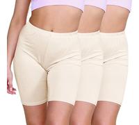 janisramone Lot de 3 shorts de cyclisme pour femme, taille élastique au-dessus du genou, coupe ajustée, doux, extensible, yoga, sport, course à pied, vêtements de sport pour femme, crème, 36-38