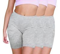janisramone Lot de 3 shorts de cyclisme pour femme, taille élastique au-dessus du genou, coupe ajustée, doux, extensible, yoga, sport, course à pied, vêtements de sport pour femme, gris, 36-38