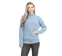 janisramone Polo à col haut pour femme, pull tricoté à manches longues, décontracté, hiver, bleu ciel