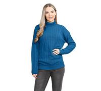 janisramone Polo à col haut pour femme, pull tricoté à manches longues, décontracté, hiver, bleu sarcelle