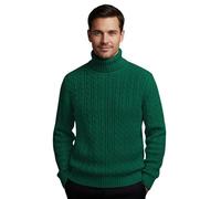 janisramone Polo haut à col roulé pour homme, manches longues, tricoté par câble, pull d'hiver décontracté, vert bouteille