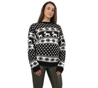 janisramone® Pull de Noël fantaisie pour femme, pull de Noël tricoté avec renne, manches longues, col rond, Rudolphe, pull de Noël amusant pour femme, 52-54 Grande taille