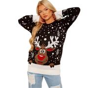 Janisramone® Pull de Noel Femme Tricoté, Pull Noel Femme Renne Rigolo, Acrylique Pull de Noel à Manches Longues Col Ras-du-Cou, Sweat Chandail Noël Femme