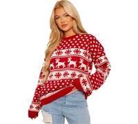 Janisramone® Pull de Noel Femme Tricoté, Pull Noel Femme Renne Rigolo, Acrylique Pull de Noel à Manches Longues Col Ras-du-Cou, Sweat Chandail Noël Femme