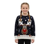 janisramone Pull de Noël tricoté pour garçons et filles, col rond, pull fantaisie renne à manches longues, haut de Noël unisexe, Renne - Noir, 3-4 ans