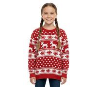 janisramone Pull de Noël unisexe tricoté à col rond avec motif renne et flocon de neige, pull à manches longues pour garçons et filles, Flocon de neige de renne - Rouge, 7-8 ans