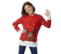 Janisramone® Pull Noel Enfant Tricote pour Garcons, Pull Moche de Noel - Pullover à Manches Longues Filles avec Renne, Pull de Noel Enfant Col Rond Unisexe