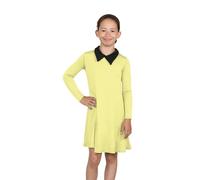 janisramone Robe à col Peter Pan pour filles, robe trapèze à manches longues pour filles, robe de fête Peter Pan unie, robe d'Halloween évasée pour enfants de 5 à 13 ans, jaune, 9-10 ans