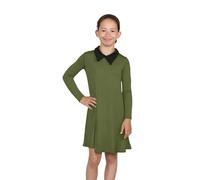 janisramone Robe à col Peter Pan pour filles, robe trapèze à manches longues pour filles, robe de fête Peter Pan unie, robe d'Halloween évasée pour enfants de 5 à 13 ans, kaki, 11-12 ans