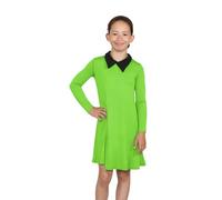 janisramone Robe à col Peter Pan pour filles, robe trapèze à manches longues pour filles, robe de fête Peter Pan unie, robe d'Halloween évasée pour enfants de 5 à 13 ans, vert fluorescent, 7-8 ans