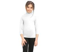 janisramone T-shirt à col polo pour filles et garçons, manches longues, jersey uni, décontracté, basique, blanc