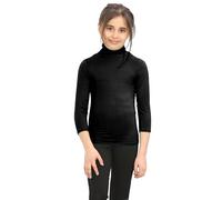 janisramone T-shirt à col roulé pour filles et garçons, manches longues, jersey uni, décontracté, basique, noir