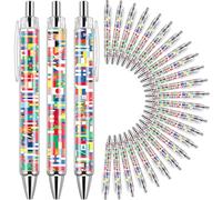 Janlaugh Lot de 50 stylos à bille rétractables avec drapeau du monde - Stylos à bille rétractables en vrac pour fêtes multiculturelles - Cadeau pour événements sportifs, maison, bureau, rentrée