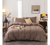 Janlive Parure de lit 3 pièces en 100% Coton lavé Ultra Doux avec Fermeture éclair pour très Grand lit, café