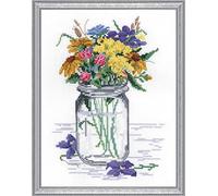 Janlynn Kit de Broderie au Point de Croix compté Motif Pot de Fleurs Sauvages, Coton, Multicolore, 20,3 x 25,5 x 0,1 cm