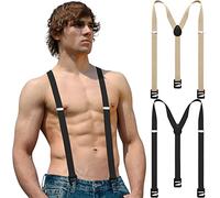 Janmercy Lot de 2 bretelles cachées pour homme, randonnée, hiver, extérieur, pantalon de ski, noir, kaki, L