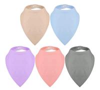 Janmercy Lot de 5 bavoirs bandanas doux et absorbants pour adultes pour besoins spéciaux, imperméables, enfants de 4 ans et plus, adolescents, hommes et femmes (gris, bleu, beige, rose, violet)