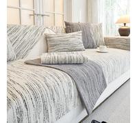 JANMEYO Housse de canapé en chenille antidérapante pour canapé dossier accoudoirs serviette 1, 2, 3 et 4 places douce, épaisse, texturée douce et anti-poussière, universelle, beige, 110 x 110 cm