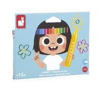 Janod - 12 Craies de Coloriage de Cire Jumbo pour Enfants, Dès 12 mois - Crayons Grande Taille & Forme Triangulaire pour Prise en main Facile - Idéal pour Les Premiers Dessins - J07401