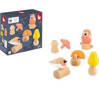 JANOD - 2 Oiseaux et 3 Champignons à Visser - Jouet d'Éveil et Premier Age - Développe la Dextérité - Jouet en Bois FSC - Partenariat WWF - Dès 18 Mois, J08643
