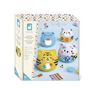 Janod - 4 Figurines en Plâtre à Décorer - Animaux Tout Ronds, Décalcomanie & Peinture - Dès 6 Ans