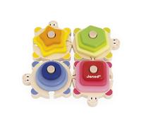Janod – Jouet d'éveil en bois Tortues des Formes – 4 tortues empilables, 12 pièces, 18 mois-4 ans