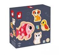 Janod - 4 Puzzles en Bois de 2 à 5 Pièces - Puzzles Animaux de Compagnie - Jouets Enfant - Jeux Éducatifs - Jouets Premier Age - Dès 18 Mois, J07115