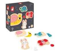 Janod - 4 Puzzles en Bois de 2 à 5 Pièces - Puzzles Animaux du Jardin - Jouets Enfant - Jeux Éducatifs - Jouets Premier Age - Dès 18 Mois, J07116