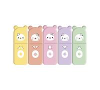 Janod, 5 Mini Surligneurs Pastel Animaux Kawaii, Dès 6 Ans | Jaune, Orange, Rose, Violet et Vert, Visages d'Animaux aux Émotions Variées, Boîte Transparente Pour Ranger Facilement