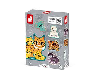 Janod - 5 Puzzles Evolutifs Animaux 2 à 6 Pièces - Jouet d'Eveil Premier Age - Observation et Coordination - Fabriqué en France - Partenariat WWF® - Carton Certifié FSC® - Dès 2 ans, J08625