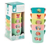 JANOD - 5 Seaux d'Activités pour Le Bain - Jouets de Bain Bébé - Jouets Bain pour Bebe Enfant avec Animaux Marins - Dès 10 Mois - J04722