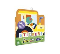 Janod - 50 Grandes Gommettes pour Enfants Formats 7x8cm - Stickers Autocollants Thème Véhicules Chantier - Pré-découpées pour Faciliter la Préhension - Développement Créativité - 18 Mois +, J09191